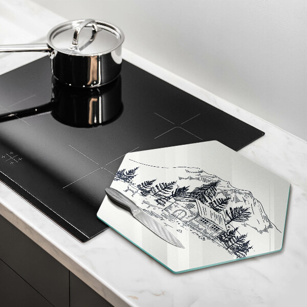 Cache plaque de cuisson Dessin d'un chalet à la montagne