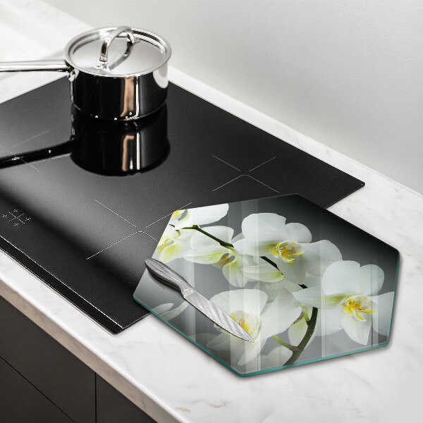 Cache plaque de cuisson Fleurs d'orchidées blanches
