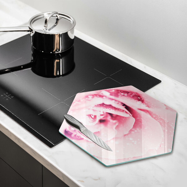 Protection plaque induction Gouttes de rosée et fleur rose