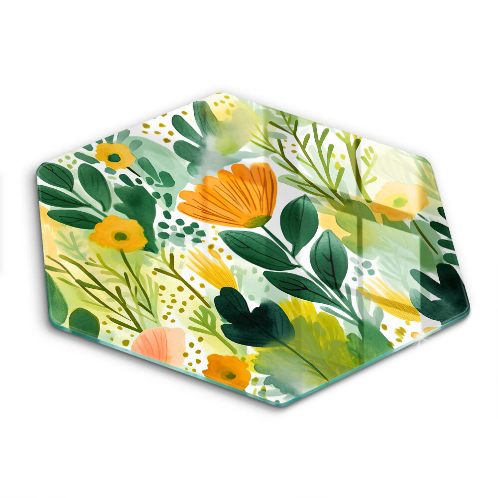 Protection plaque induction Fleurs peintes