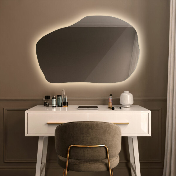 Miroir forme irrégulière lumineux unique 100x65 cm