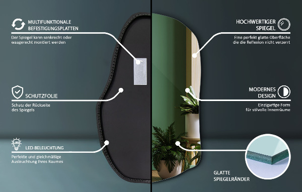Miroir lumineux irregulier moderne 80x52 cm