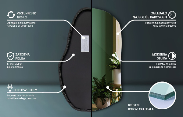 Miroir lumineux irregulier moderne 80x52 cm