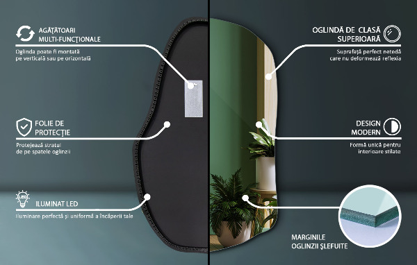 Miroir lumineux irregulier moderne 80x52 cm
