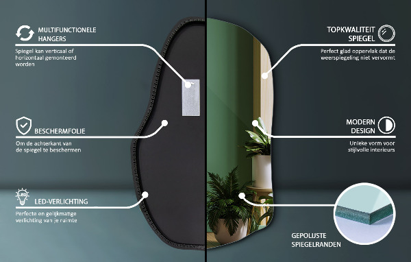 Miroir lumineux irregulier moderne 80x52 cm