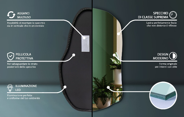 Miroir lumineux irregulier moderne 80x52 cm