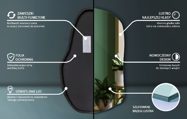 Miroir forme originale lumineux à la mode 90x59 cm