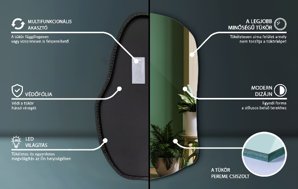 Miroir forme originale lumineux à la mode 90x59 cm