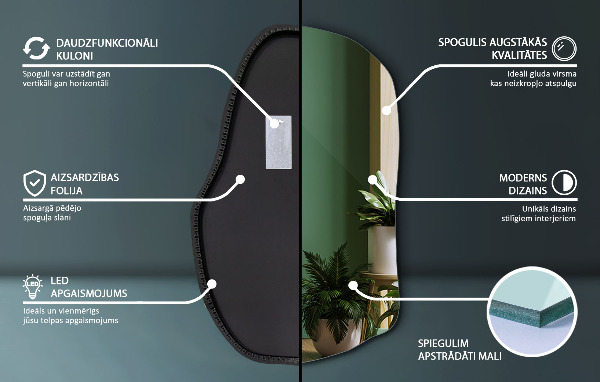 Miroir forme originale lumineux à la mode 90x59 cm