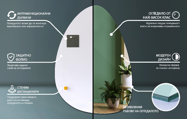 Miroir mural ovoïde 64x90 cm