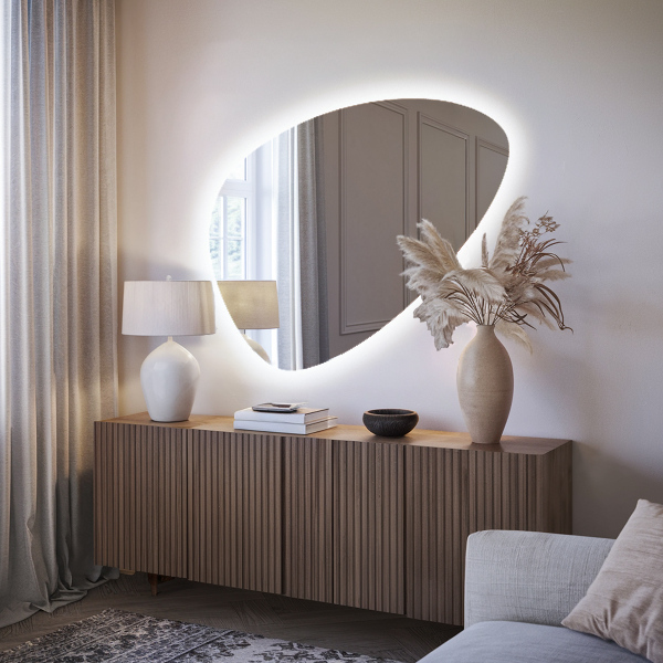 Miroir mural ovoïde avec éclairage LED 64x90 cm