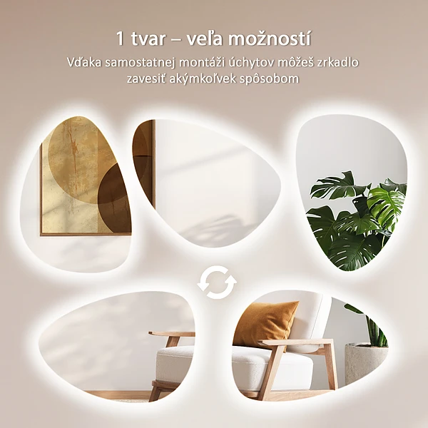 Miroir mural ovoïde avec éclairage LED 64x90 cm