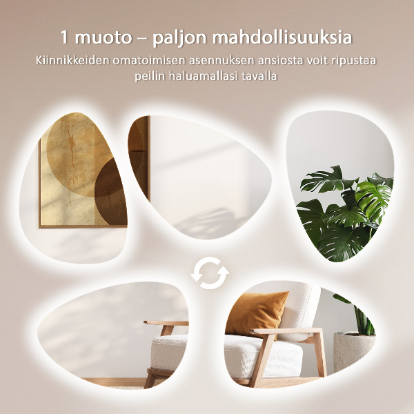 Miroir mural ovoïde avec éclairage LED 64x90 cm