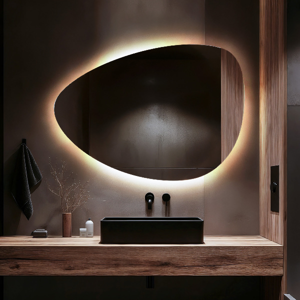 Miroir mural ovoïde avec éclairage LED 64x90 cm