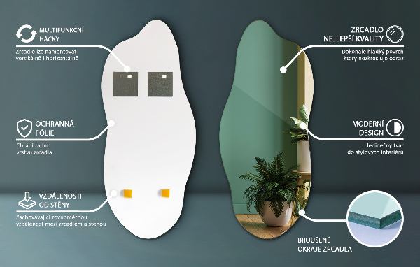 Miroir asymétrique décoratif pour le mur 35x80 cm