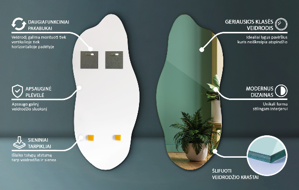 Miroir asymétrique décoratif pour le mur 35x80 cm