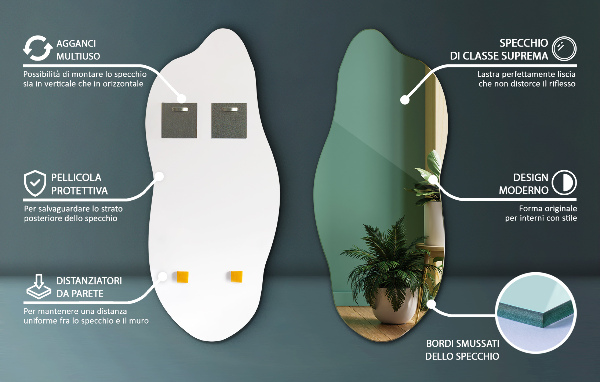 Miroir asymétrique décoratif pour le mur 35x80 cm
