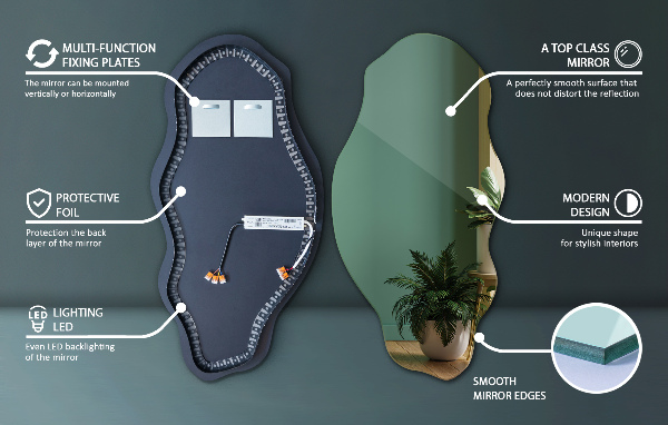 miroir forme organique led élégant 40x80 cm