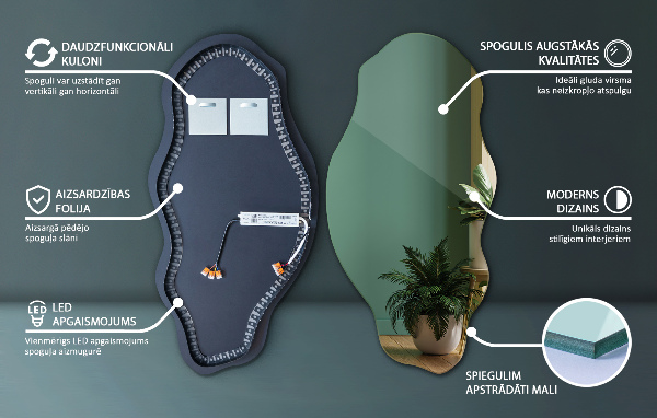 miroir forme organique led élégant 40x80 cm