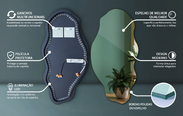 miroir forme organique led élégant 40x80 cm