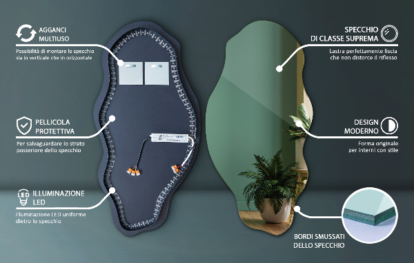 miroir organique led décoratif 45x90 cm