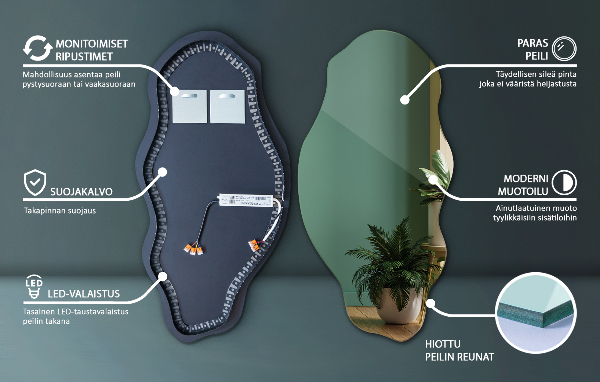 miroir organique led décoratif 45x90 cm