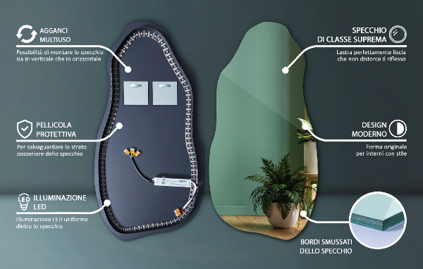 Miroir organique led minimaliste 40x80 cm