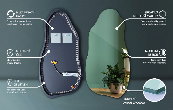 Miroir forme organique led moderne 50x100 cm