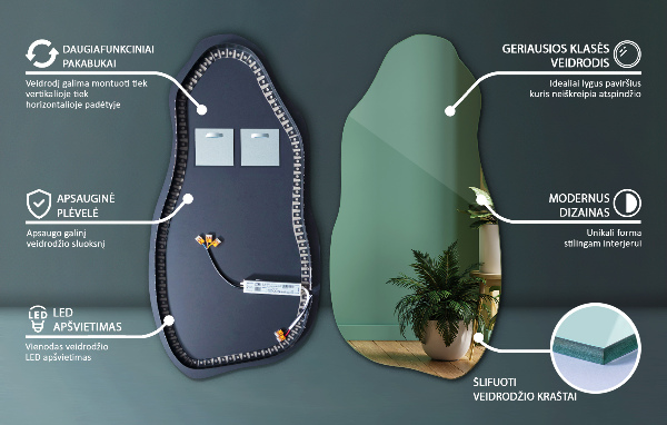 Miroir forme organique led moderne 50x100 cm