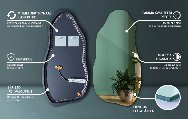 Miroir forme organique led moderne 50x100 cm