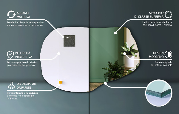 Miroir forme irrégulière mural 100x65 cm