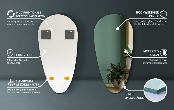 Miroir goutte d'eau sans cadre 35x70 cm