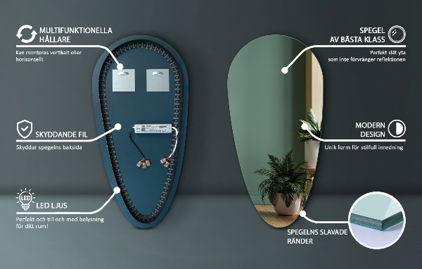 Miroir salle de bain goutte led 45x90 cm