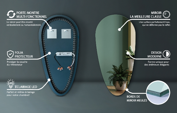 Miroir goutte d'eau led 50x100 cm