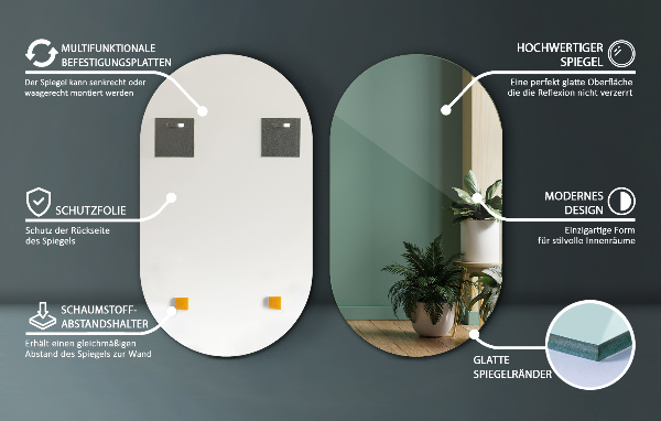 Miroir ovale sans bord 40x70 cm