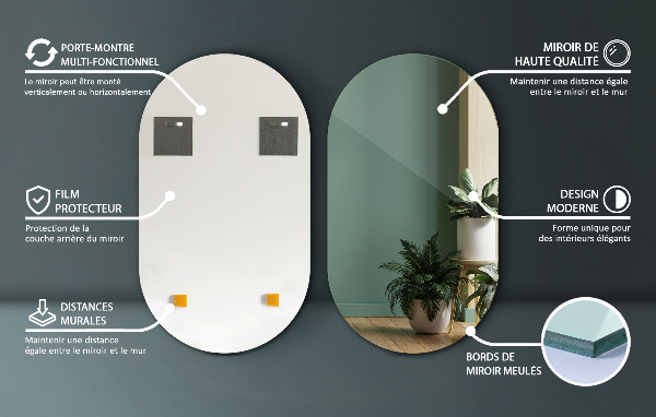 Miroir ovale sans bord 40x70 cm