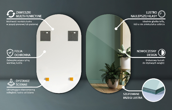 Miroir ovale sans bord 40x70 cm