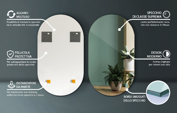 Miroir mural ovale sans bordure 46x80 cm