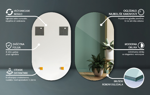Miroir ovale sans cadre 52x90 cm