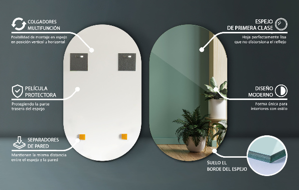 Miroir ovale mural sans bord 58x100 cm