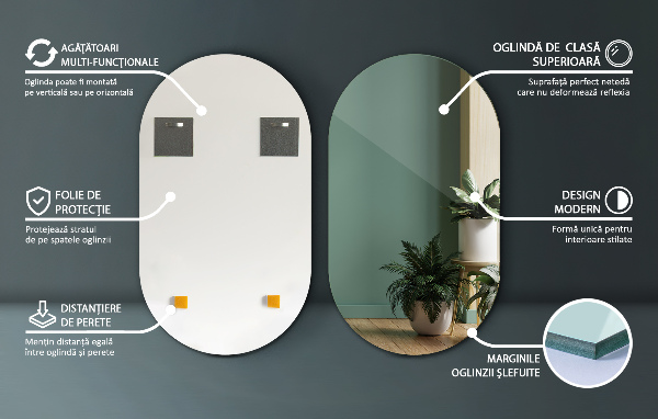 Miroir ovale mural sans bord 58x100 cm