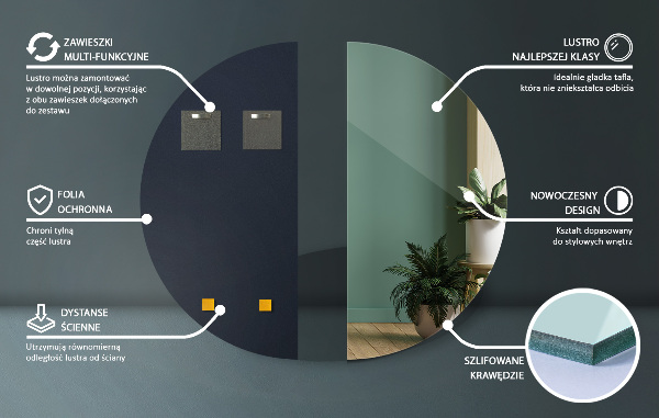 Miroir mural demi-cercle sans cadre 25x50 cm