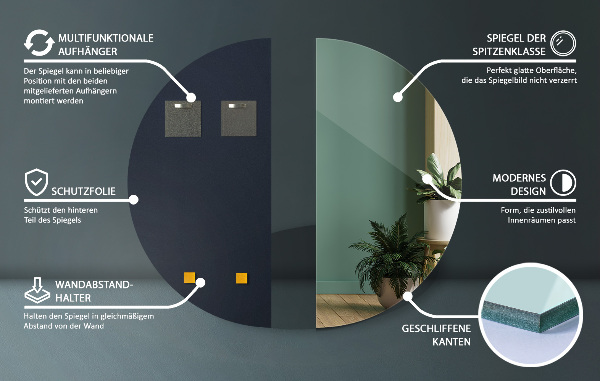 Miroir demi-lune sans bord 30x60 cm