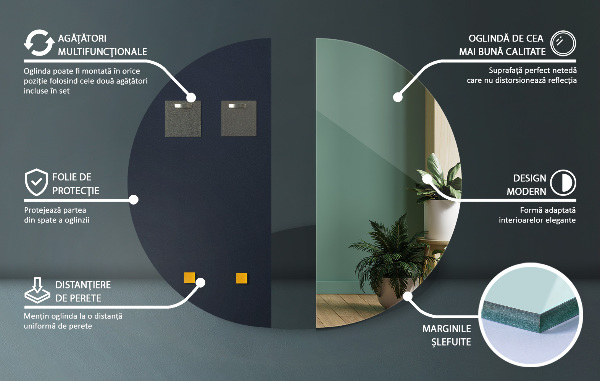 Miroir demi-cercle sans cadre 35x70 cm