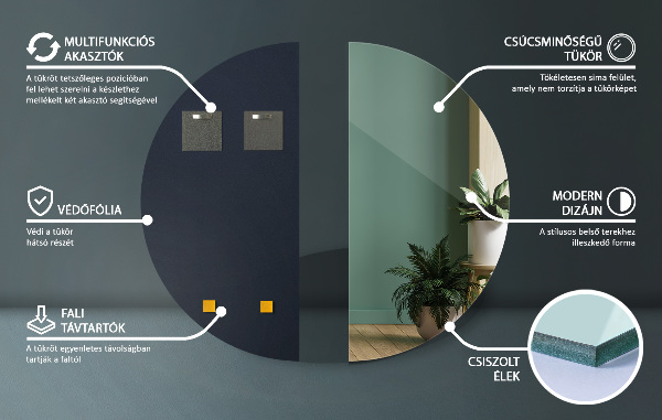 Miroir semi circulaire sans cadre 45x90 cm