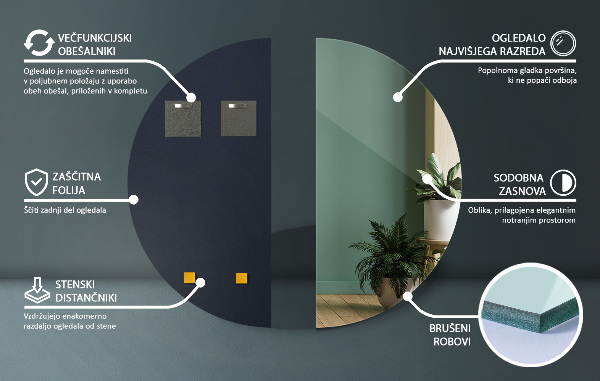 Miroir semi circulaire sans cadre 45x90 cm