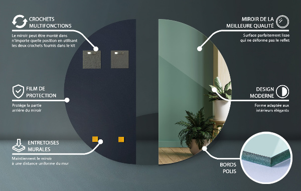 Miroir semi-circulaire sans bordure 50x100 cm