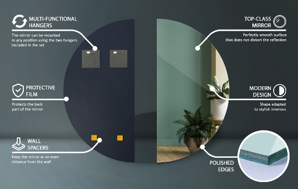 Miroir semi-circulaire sans bordure 50x100 cm