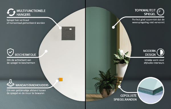 Miroir irrégulier sans bord 77x77 cm