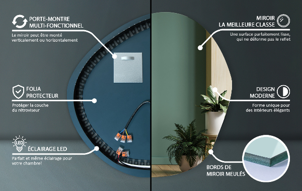 Miroir asymétrique led 77x77 cm